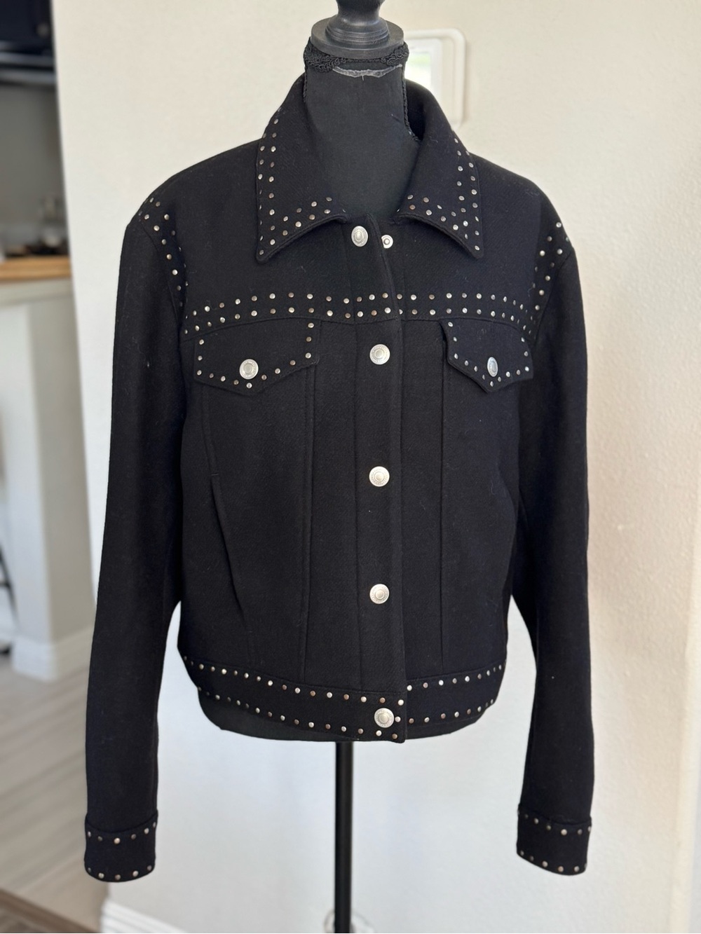 AllSaints Black Studded Wool Blend Jacket Women’s US 10